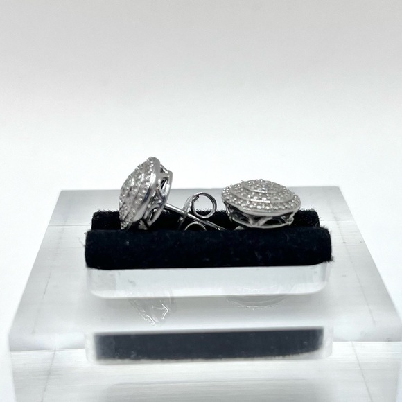 Round Sterling Silver Studs with Natural Diamond Accent - Picture 4 of 6